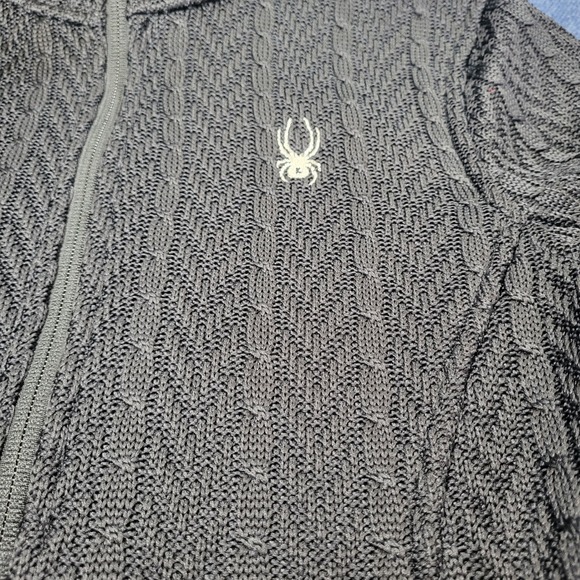 Spyder Women's Black Cable Knit Full Zip Fleece Lined Sweater Jacket Size Medium - Picture 6 of 10